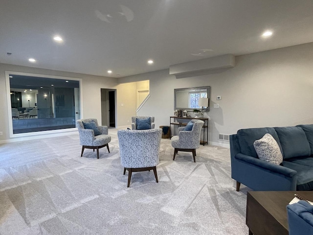 W214N6683 Fairview Dr, Menomonee Falls, WI 53051 - living room featuring recessed lighting and light colored carpet