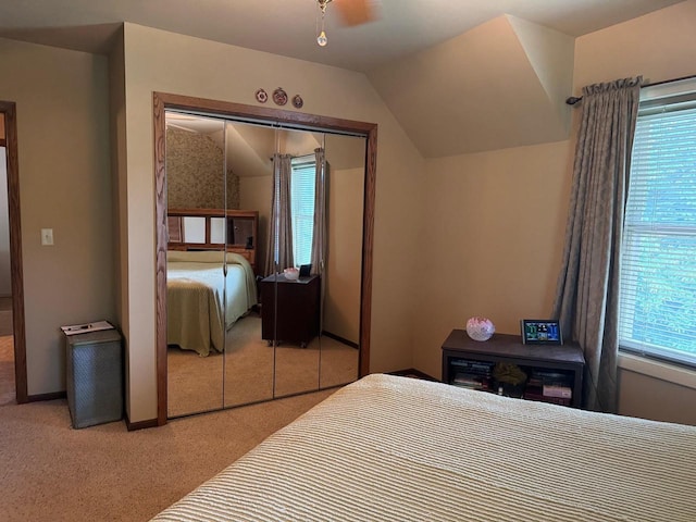 710 Jefferson St, Merrill, WI 54452 - bedroom featuring a closet, carpet flooring, and lofted ceiling