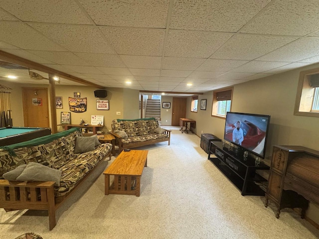 710 Jefferson St, Merrill, WI 54452 - carpeted living area with billiards and a drop ceiling