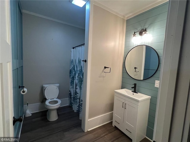 1283 230th Ave, Luck, WI 54853 - full bath with ornamental molding, wood finished floors, vanity, and curtained shower
