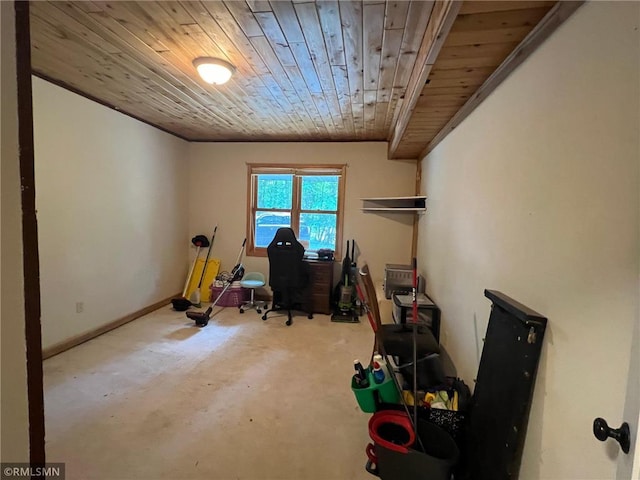 1283 230th Ave, Luck, WI 54853 - home office featuring wood ceiling and concrete floors