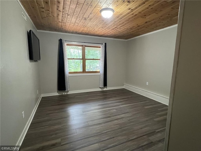 1283 230th Ave, Luck, WI 54853 - empty room featuring ornamental molding, wood ceiling, and dark wood-style floors