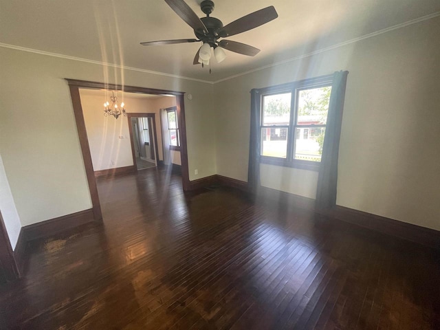 510 S Vine Ave, Marshfield, WI 54449 - empty room with hardwood / wood-style floors, a chandelier, healthy amount of natural light, ceiling fan, and crown molding
