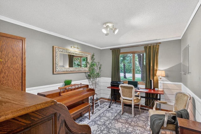 5111 Timberland Trl, Wisconsin Rapids, WI 54494 - office space with a textured ceiling, ornamental molding, and a wainscoted wall