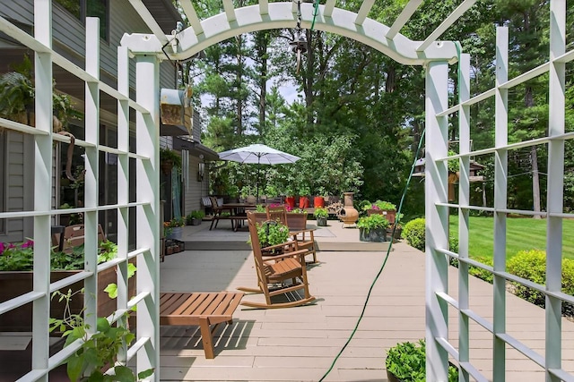 5111 Timberland Trl, Wisconsin Rapids, WI 54494 - wooden terrace with outdoor dining area