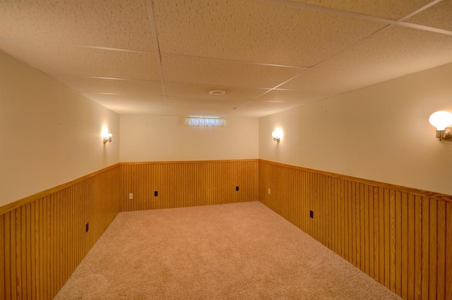 851 Hennessy St, Oshkosh, WI 54904 - below grade area with a wainscoted wall, a paneled ceiling, and carpet floors