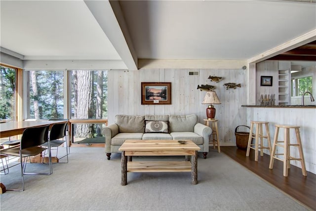 8674 Nor Wis Rd, Hayward, WI 54843 - living room with plenty of natural light, wooden walls, and wood finished floors