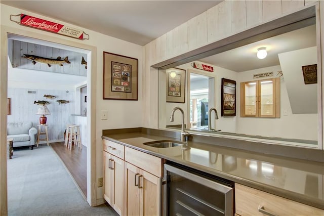 8674 Nor Wis Rd, Hayward, WI 54843 - kitchen with wine cooler and carpet floors