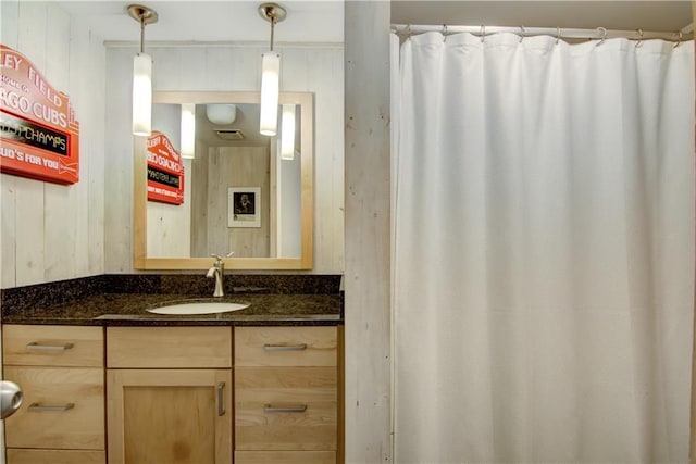 8674 Nor Wis Rd, Hayward, WI 54843 - full bath with vanity and a shower with shower curtain