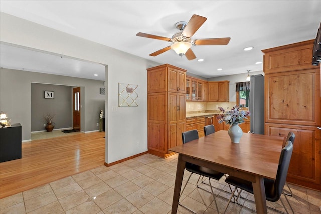 6196 N River Trail Dr, Milwaukee, WI 53225 - dining room with ceiling fan, recessed lighting, and light tile patterned flooring