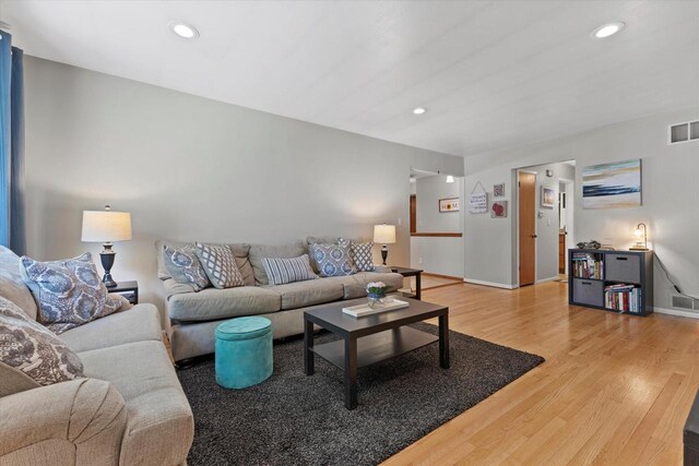 6196 N River Trail Dr, Milwaukee, WI 53225 - living room featuring light wood-style flooring and recessed lighting