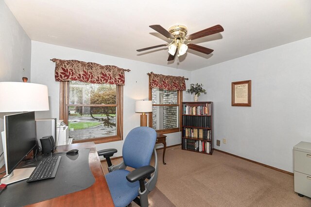 10500 W Good Hope Rd, Milwaukee, WI 53224 - carpeted home office featuring a ceiling fan and baseboards
