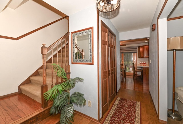10500 W Good Hope Rd, Milwaukee, WI 53224 - hall featuring stairway and dark wood finished floors