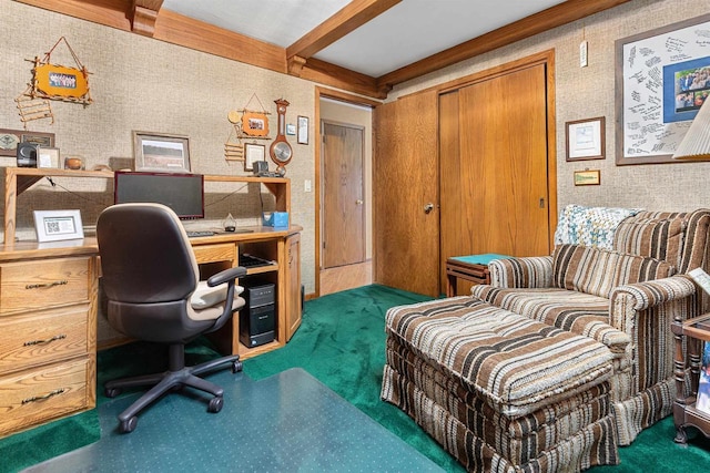1334 W Cloverdale Dr, Appleton, WI 54914 - carpeted home office with beamed ceiling