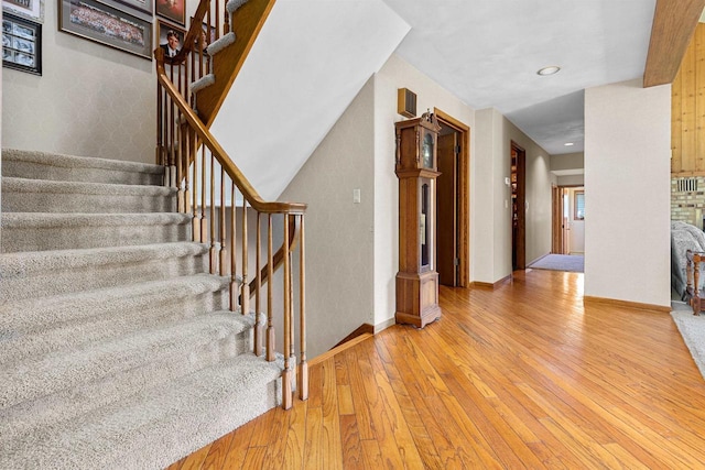 1334 W Cloverdale Dr, Appleton, WI 54914 - stairway with hardwood / wood-style floors, recessed lighting, and a fireplace