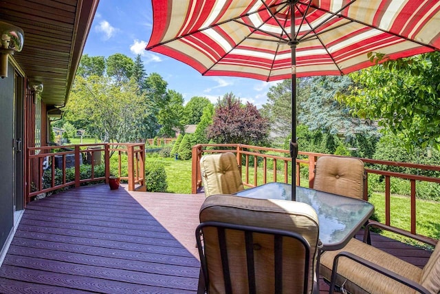 1334 W Cloverdale Dr, Appleton, WI 54914 - wooden deck featuring outdoor dining space and a lawn