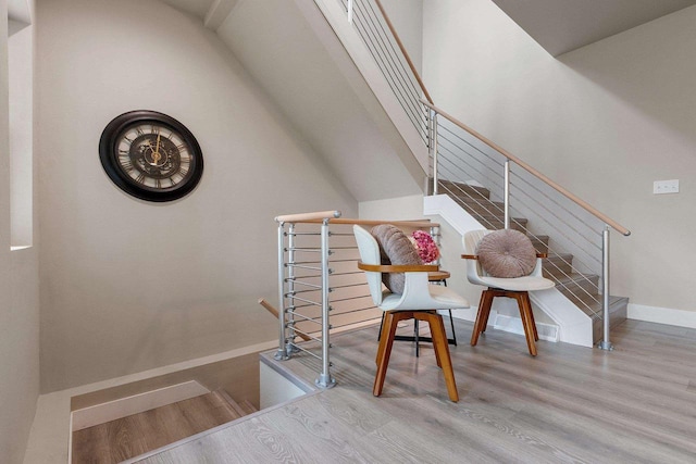 120 Eleonor St, Two Rivers, WI 54241 - stairway with wood finished floors and lofted ceiling