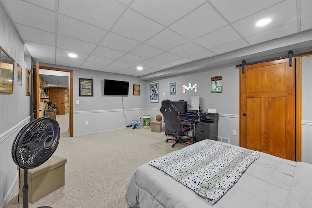 361 Penhurst Way, Nekoosa, WI 54457 - carpeted bedroom with a drop ceiling, a barn door, and recessed lighting