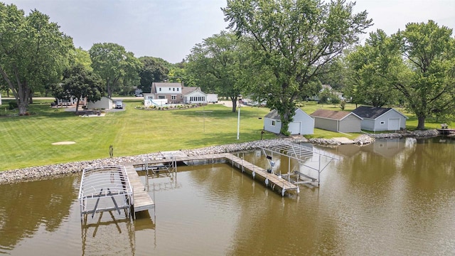 2278 S Riverside Dr, Beloit, WI 53511 - dock with a water view, boat lift, and a yard