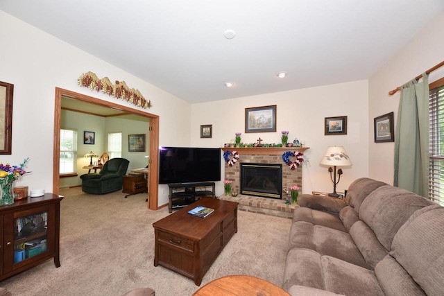 847 Chisholm Ln, Port Washington, WI 53074 - living room featuring light carpet and a fireplace