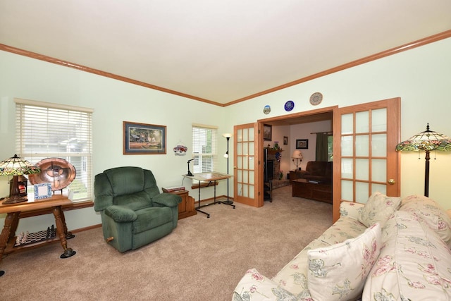 847 Chisholm Ln, Port Washington, WI 53074 - carpeted living room featuring french doors and crown molding