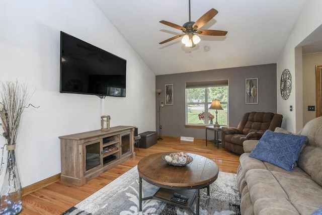 2335 Macarthur Rd, Waukesha, WI 53188 - living area with lofted ceiling, light wood-style floors, and ceiling fan