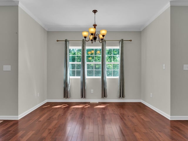 N8986 Swift Lake Dr, East Troy, WI 53120 - spare room featuring a chandelier, ornamental molding, and wood finished floors