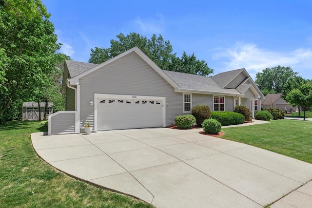 10724 S Christina Ct, Oak Creek, WI 53154 - ranch-style house with a garage, concrete driveway, a front yard, and roof with shingles