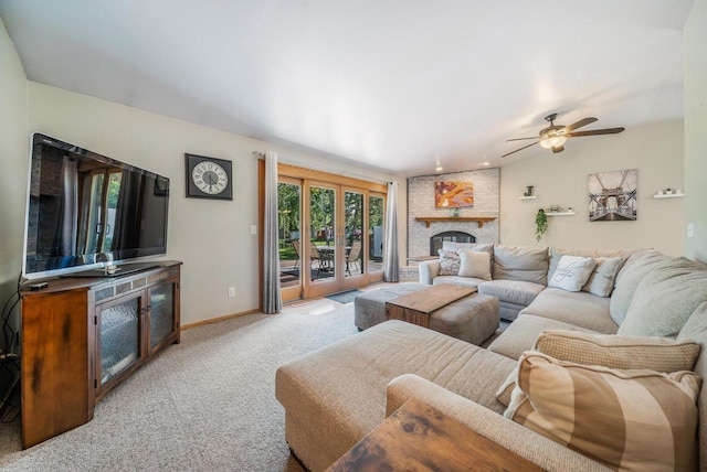 531 E Taft Ave, Appleton, WI 54915 - living area featuring a large fireplace, light colored carpet, and a ceiling fan