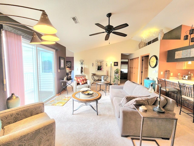 4023 Hazelnut Ct, Sheboygan, WI 53081 - living area with carpet floors, lofted ceiling, and a ceiling fan