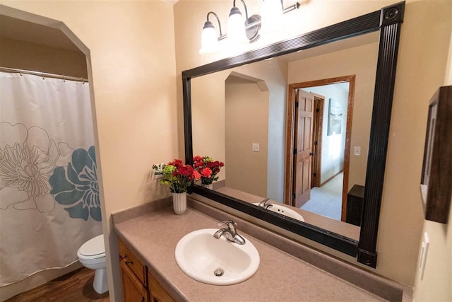 W5353 Amy Ave, Appleton, WI 54915 - full bathroom featuring vanity, a shower with curtain, and wood finished floors