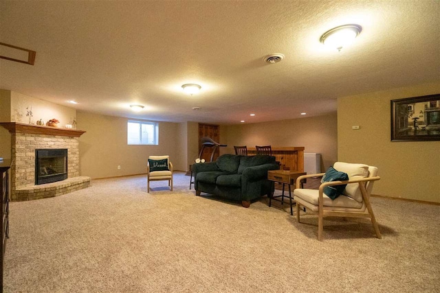 W5353 Amy Ave, Appleton, WI 54915 - living area featuring carpet floors, a textured ceiling, and a fireplace