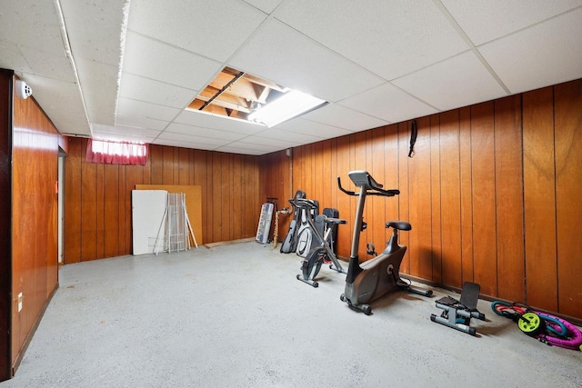 3613 Spenser Ln, Madison, WI 53704 - exercise room with a drop ceiling and wooden walls