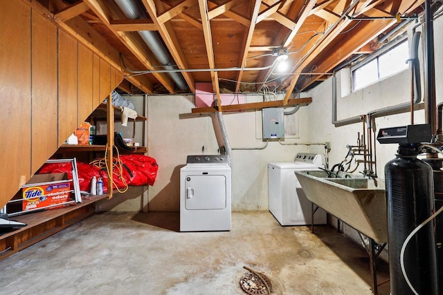 3613 Spenser Ln, Madison, WI 53704 - below grade area featuring washing machine and dryer, electric panel, and a water softener