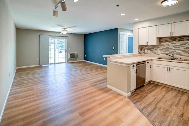 201 Kearney Way Unit 201, Waunakee, WI 53597 - kitchen featuring dishwasher, light wood-style flooring, white cabinets, decorative backsplash, and recessed lighting