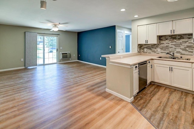 201 Kearney Way Unit 201, Waunakee, WI 53597 - kitchen featuring dishwasher, recessed lighting, a ceiling fan, white cabinets, and light wood-style floors