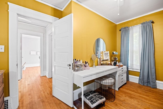 622 Grant St, Fort Atkinson, WI 53538 - bedroom featuring ornamental molding, light wood-style flooring, and an office area