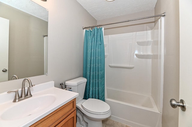9618 W Bradley Rd, Milwaukee, WI 53224 - full bathroom featuring a textured ceiling, shower / bath combination with curtain, vanity, and tile patterned flooring