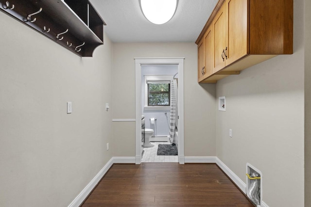 4350 S US Highway 45, Oshkosh, WI 54902 - washroom with dark wood-type flooring, cabinet space, and hookup for a washing machine