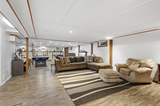4350 S US Highway 45, Oshkosh, WI 54902 - living room featuring wood finished floors, bar area, and recessed lighting