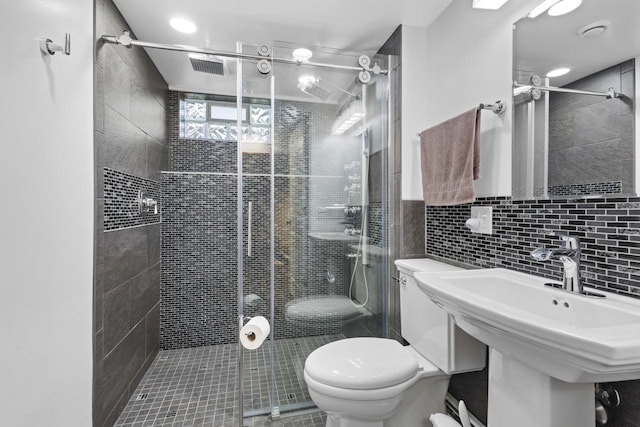 4350 S US Highway 45, Oshkosh, WI 54902 - bathroom featuring a stall shower, tile walls, and tile patterned floors
