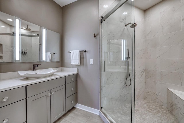 215 E Pleasant St Unit 304, Oconomowoc, WI 53066 - full bath featuring a shower stall, vanity, and tile patterned flooring