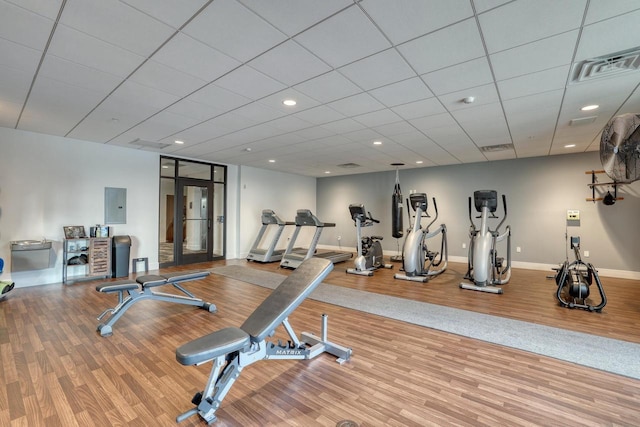 215 E Pleasant St Unit 304, Oconomowoc, WI 53066 - gym with wood finished floors and electric panel
