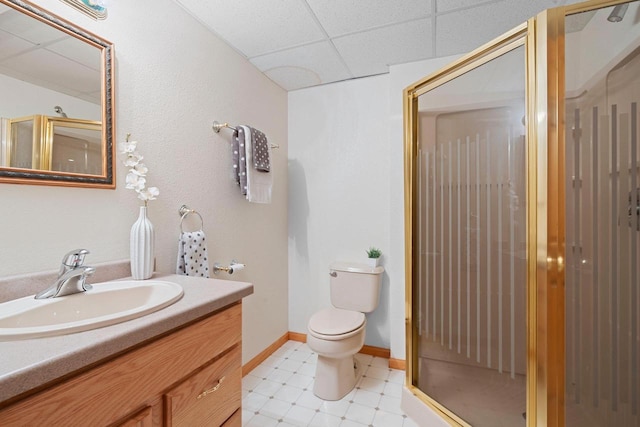 5330 Deer Trail Ln, Sheboygan, WI 53083 - full bath featuring a drop ceiling, vanity, tile patterned floors, and a stall shower