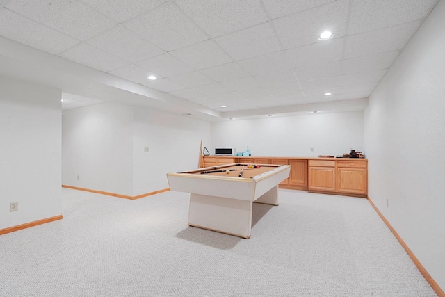 5330 Deer Trail Ln, Sheboygan, WI 53083 - rec room featuring light colored carpet, billiards table, recessed lighting, and a paneled ceiling