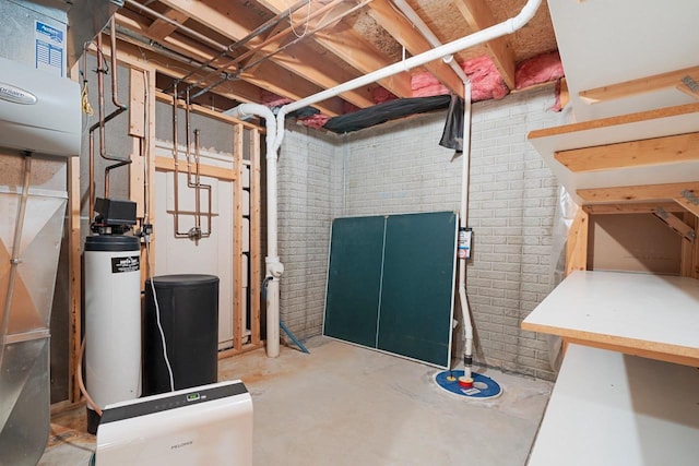 5330 Deer Trail Ln, Sheboygan, WI 53083 - unfinished below grade area with a water softener system and brick wall