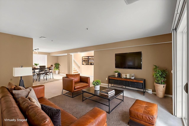 2855 River Birch Dr Unit D, Brookfield, WI 53045 - living room with stairway and carpet floors
