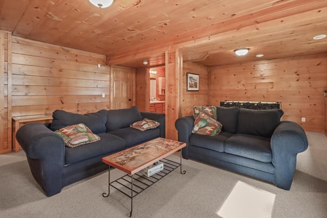 1780 Amik Lake Ln, Lac Du Flambeau, WI 54538 - carpeted living room with wooden ceiling and wooden walls