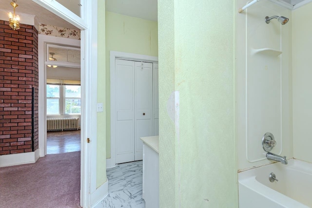305 N Center Ave, Merrill, WI 54452 - full bath with radiator, shower / bathtub combination, and a textured wall