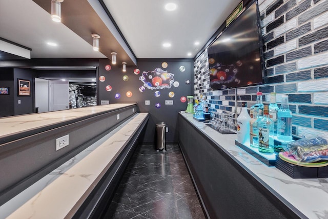 1451 Whalen Dr, Oconomowoc, WI 53066 - indoor wet bar featuring marble finish flooring and recessed lighting
